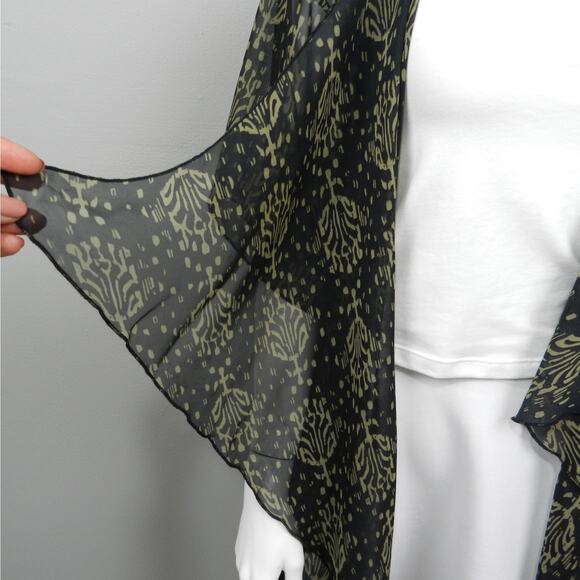 LuLaRoe Monroe Kimono Sheer Fringe Swim Cover Up Size S Black Beige Batik - Picture 3 of 12